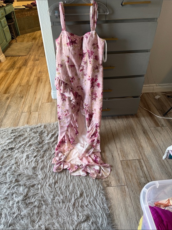 Azazie Dresses & Skirts - Azazie Pink Floral Ruffle Slip Dress